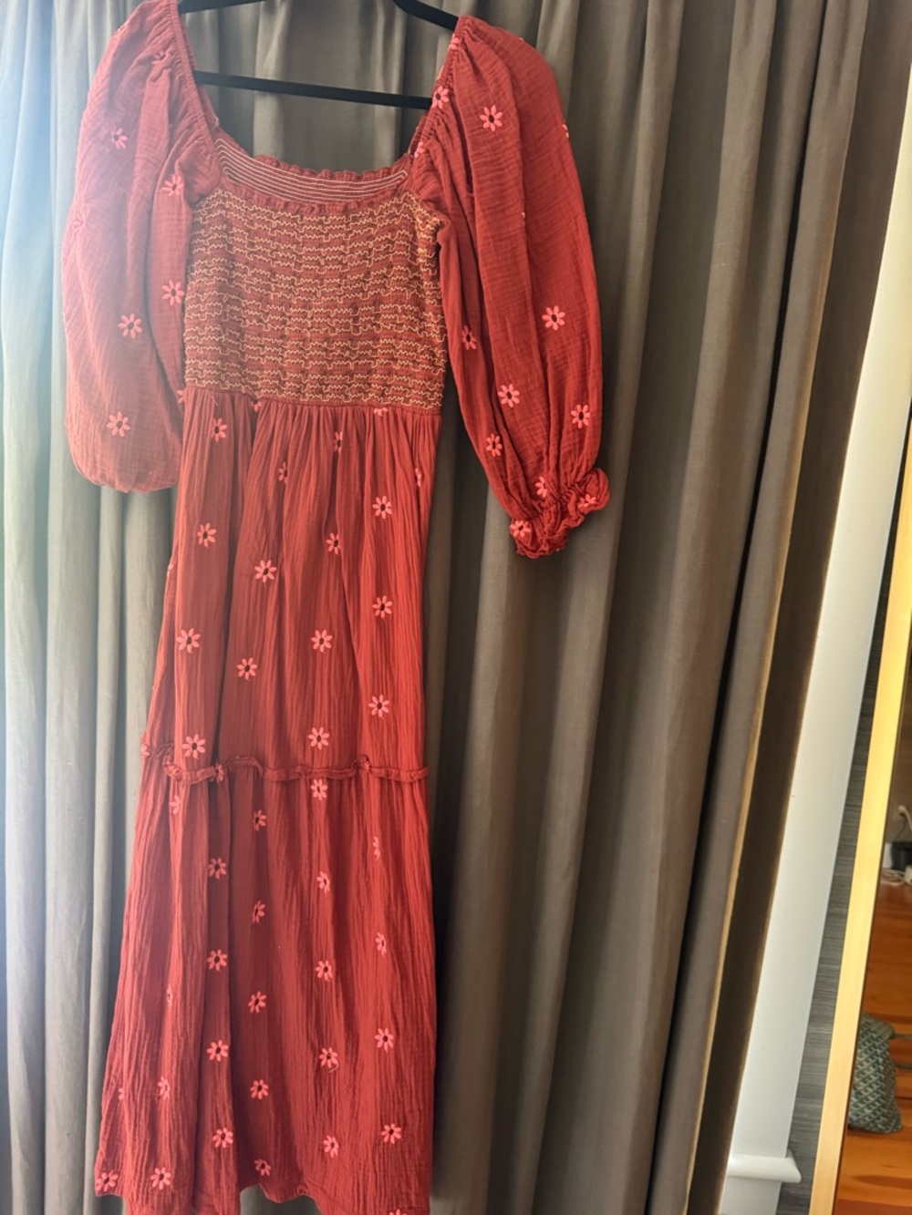 Women’s Smocked Maxi Dress in Rust